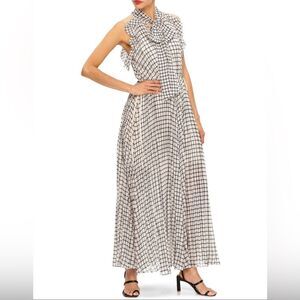 Self-Portrait Checkered Maxi Dress Ivory cream size 4 Sleeveless